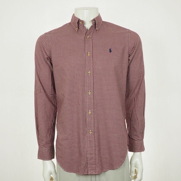 Polo Ralph Lauren Button Down Shirt Mens Small Dark Red Plaid Cotton Classic Fit - Picture 1 of 3